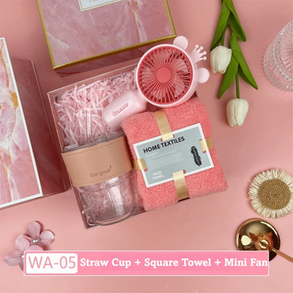 3IN1 Souvenir Gift Set Stylish Design Fan/Towel/Cup Practical Gift Sets with Paper Bag Portable Gift Box Set Personalized Gifts