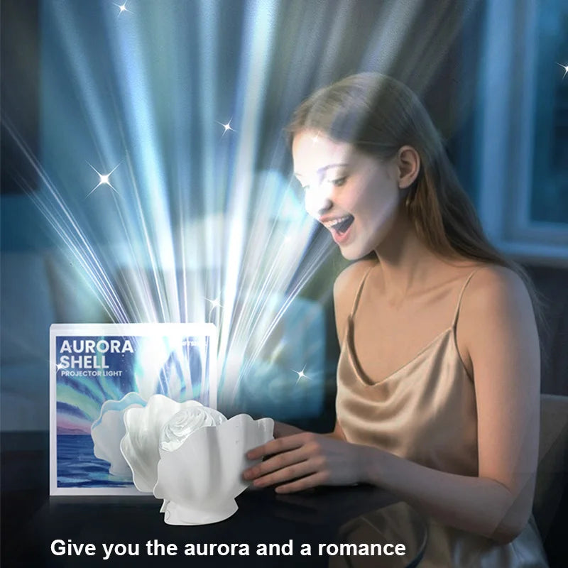 Shell Pearl Starry Sky Projection Night Light Bedroom Decoration Romantic Aurora Water Ripple Atmosphere Lamp