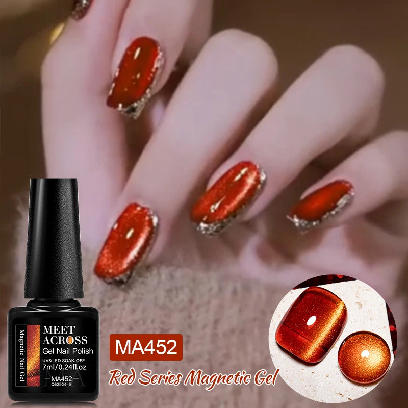 7ml Red Series Cat Magnetic Gel Nail Polish Sparkle Glitter Semi Permanent Nail Art UV Gel Varnish Manicure For Valentines Nails