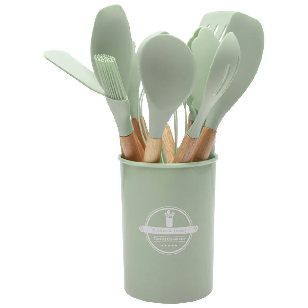 12Pcs Kitchen Utensil Set Heat-Resistant Cookware with Holder Non-Stick Spatula Set Spatula Spoon Brush Whisk for Home Kitchen