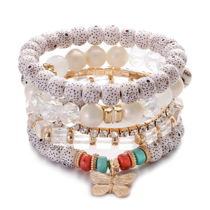 3pcs Boho Bohemian Pink Butterfly Pendant Charm Beads Bracelets Set For Women Stone Wristband Bracelet Bangles Pulseras Feminina