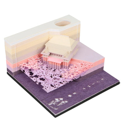 Omoshiroi Block 3D Notepad Cubes 160Sheets Diy House 3D Memo Pad Led Light Sticky Notes Paper Notes Stationery Christmas Gifts