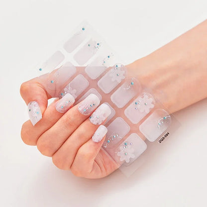 16Tips Nude Semi-Cured Gel Nail Wraps Sticker Long-Lasting UV LED Lamp French Nail Decal Full Cover Waterproof Semi-Cured Sticke