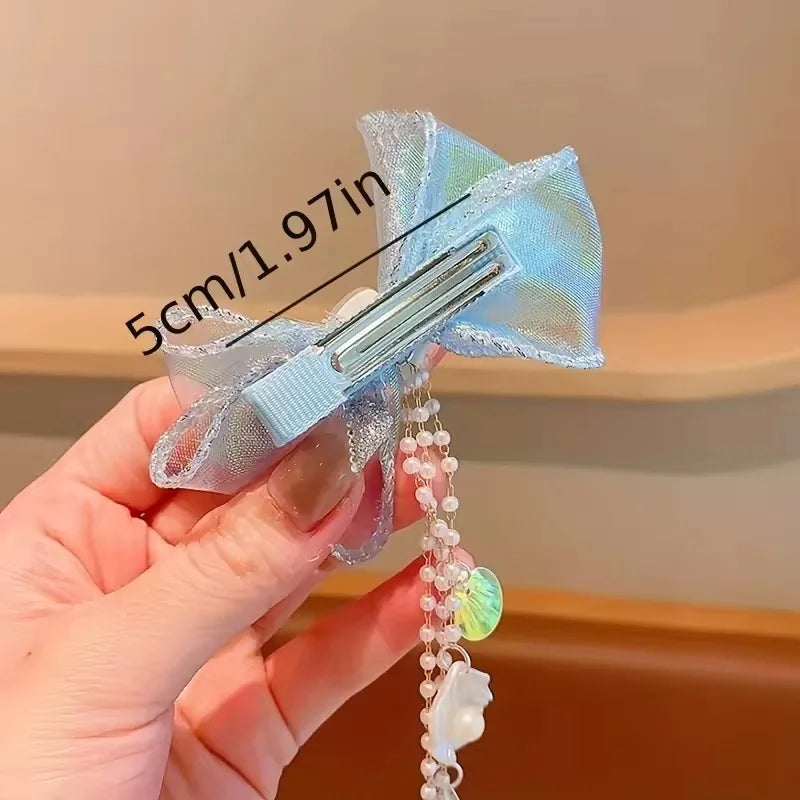 Sweet Tassel Hairclip Ear Hooks Set for Girls Kids Mermaid Elf Ear Cuffs Fairy Princess Non-Pierced Earrings Colorful Headwear