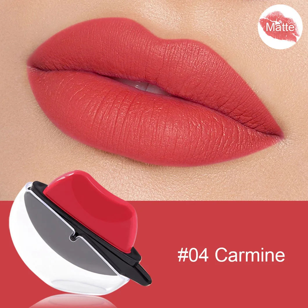 QIBEST Lip-shaped Lipstick Makeup Lazy Lipstick Velvet Matte Moisturizing Lip Gloss Waterproof Non-stick Cup Long Lasting Makeup