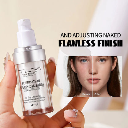 TLM Liquid Foundation Color Changing Concealer Waterproof Natural Brighten Skin Tone Face Cosmetics Makeup for Women & Men 30ml