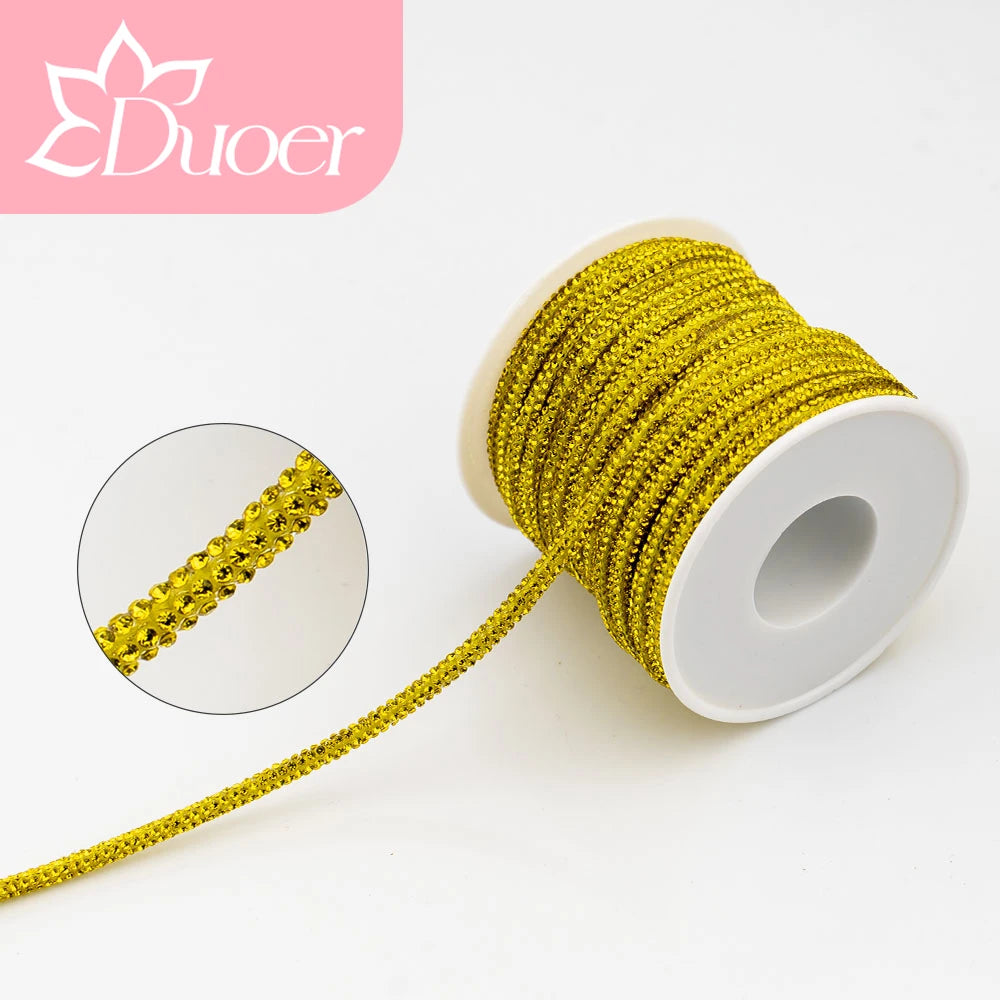 DUOER 3mm 5/10 Yards Glass Rhinestones Rope Tube GlitterDiamond Cord Soft Shoelace Drawstring Trimming For DIY Hoodies Trouser