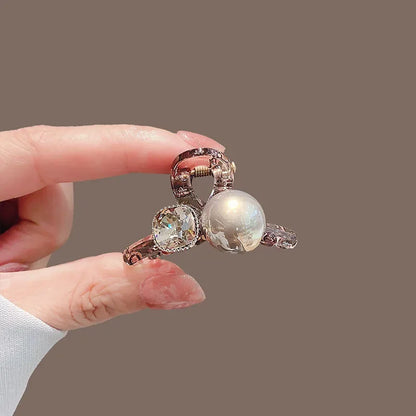 Luxury Rhinestone Pearl Hair Claws Mini Size Cross Shark Clip Women Girl Non Slip Plastic Side Barrettes Sweet Hair Accessories