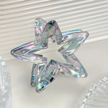 Colorful Hollow Five-Pointed Star Shark Clip Simple Transparent Hairpin Sweet Temperament Girls Hairpin Hair Accessories