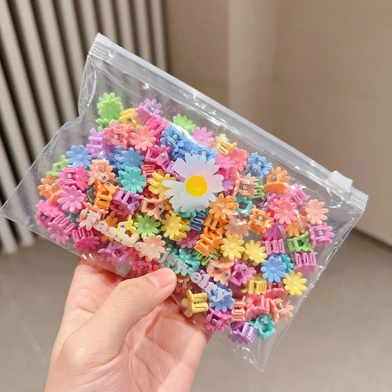 100Pcs Cute Flower Star Hair Claws Styling Hair Braid Hairpins Kids  Colorful Small Girls Hair Clips Hair Accessories Headwear