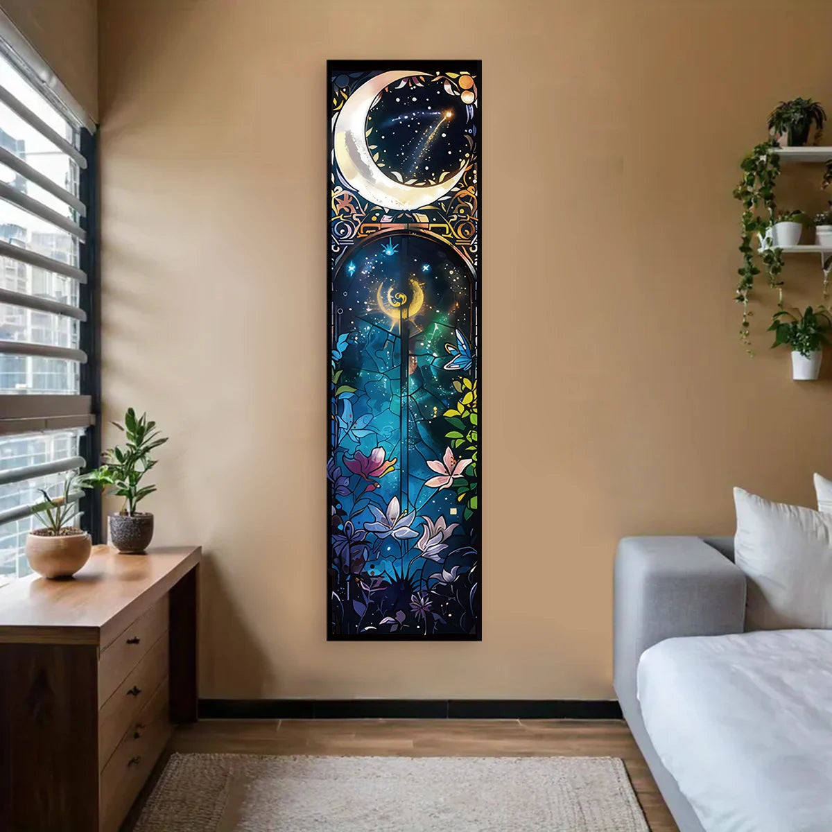 Landscape Vertical Banner Sun And Moon Tapestry Tree of Life Floral Starry Night Wall Decoration Aesthetic Tapestry Home Decor