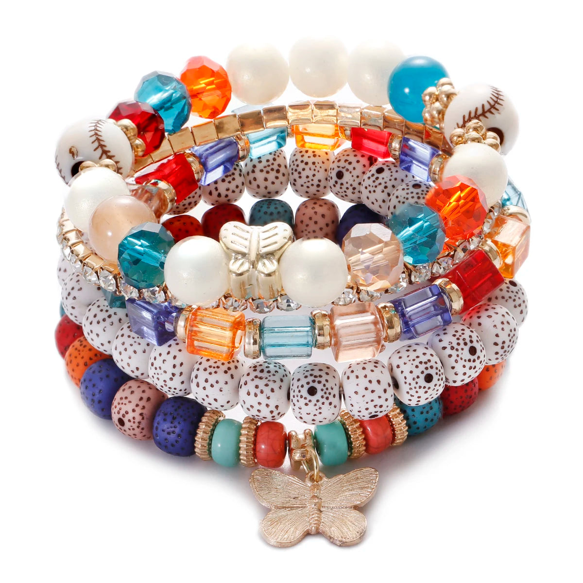 3pcs Boho Bohemian Pink Butterfly Pendant Charm Beads Bracelets Set For Women Stone Wristband Bracelet Bangles Pulseras Feminina