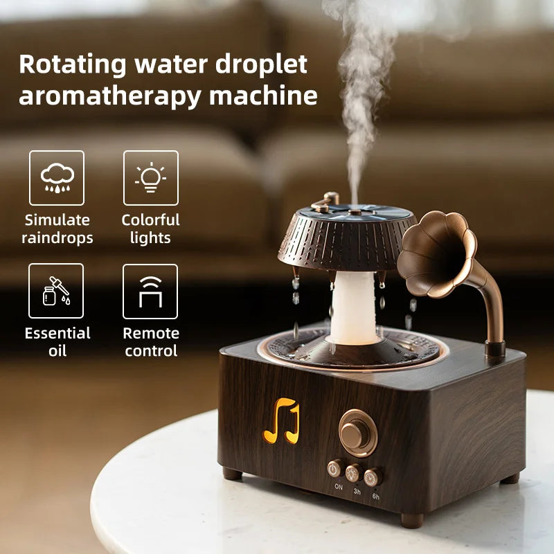 Rotating Raindrop Humidifier Retro Record Player Design Soothing White Noise Music Ideal For Home Decor And Christmas Gifts