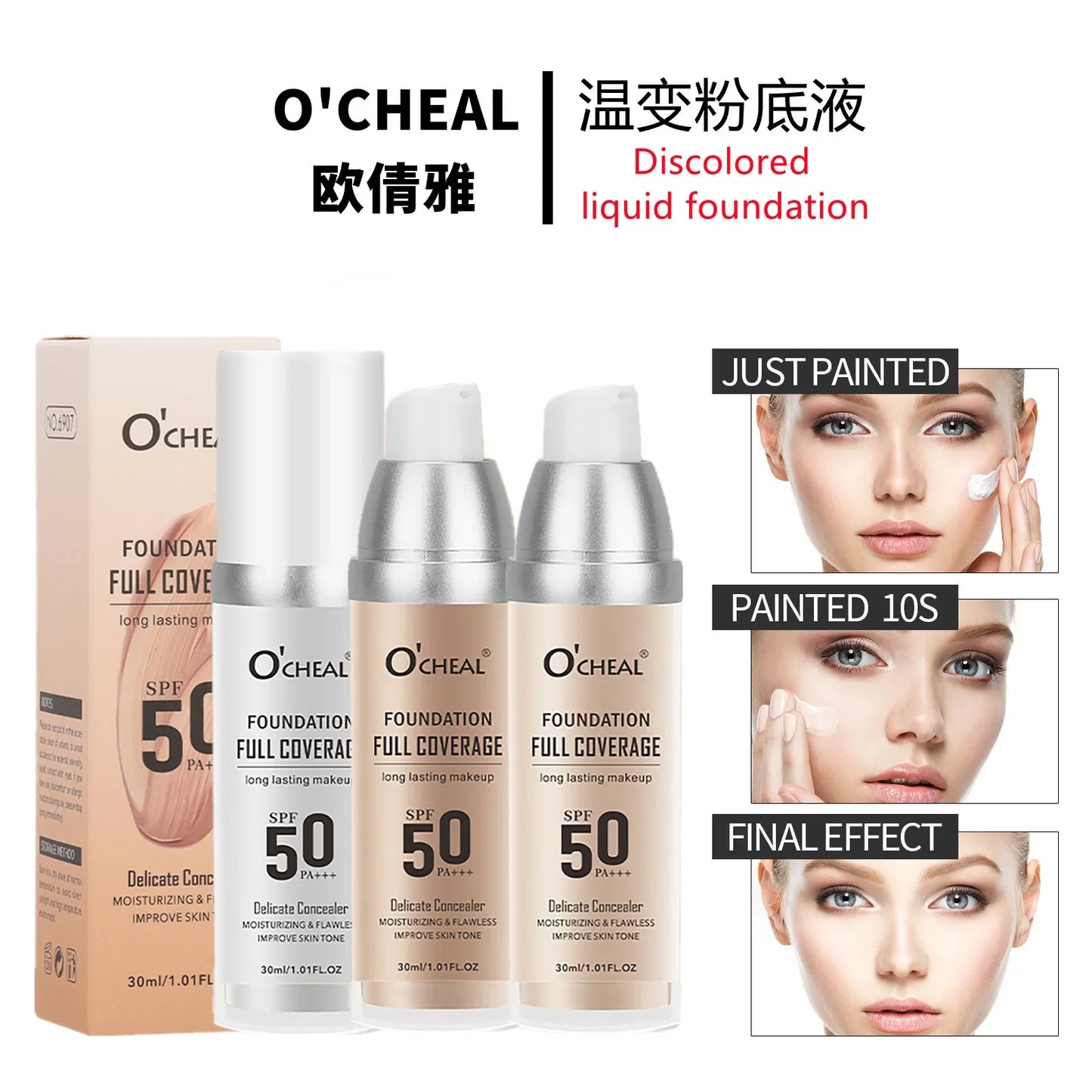 OCHEAL Color Changing Foundation Liquid - Moisturizing Long Lasting Brightening Full Coverage Concealer Makeup