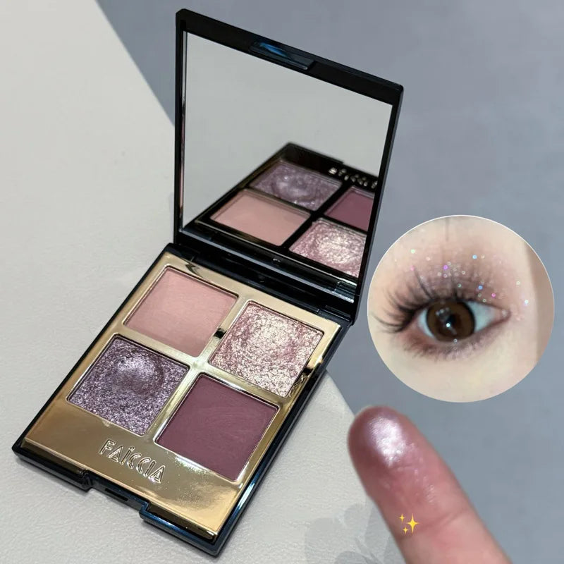 4-Color Sparkling Eyeshadow Palette Smoky Black Eye Shadow Matte Glitter Eye Pigment Long Lasting Waterproof Eyes Makeup Palette