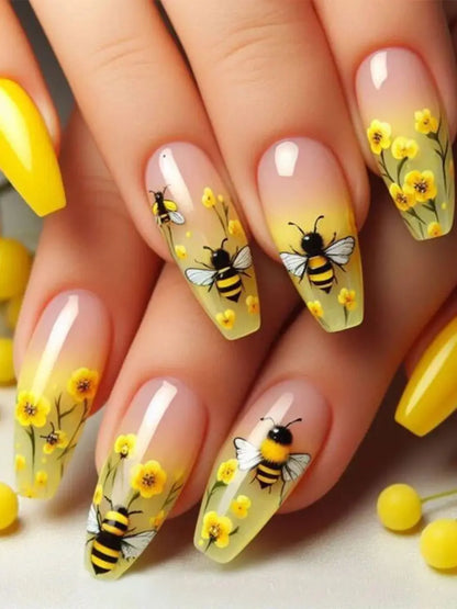 French Tip Press on Nails Long Coffin False Nails Press ons Acrylic Glue on Nails Full Cover False Nails Wearable Fake Nails Set