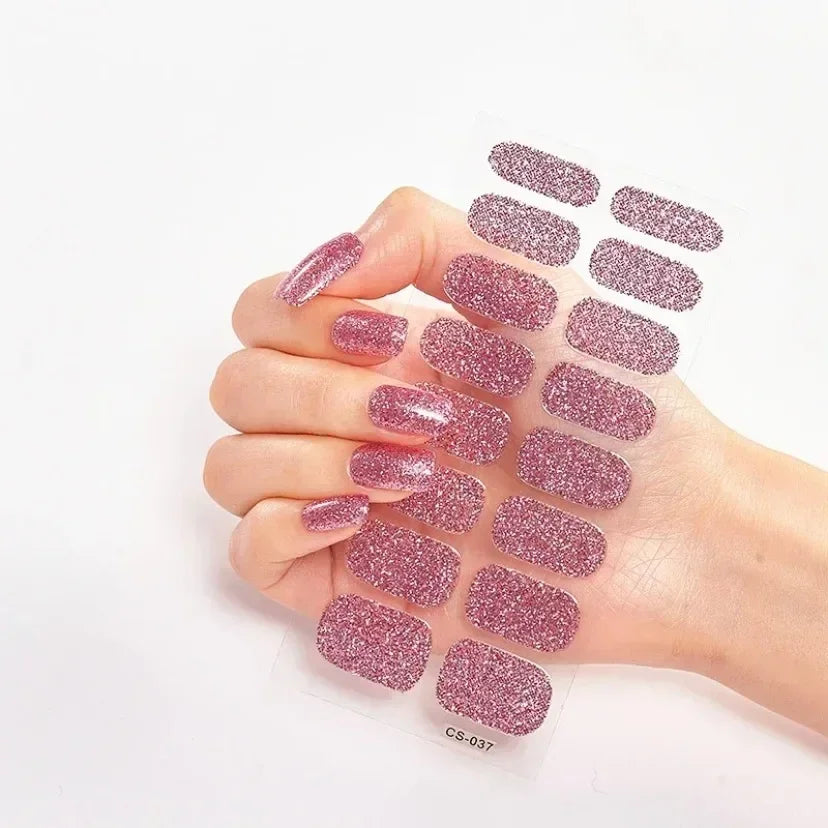 Semi Cured Gel Nail Sticker Pure Color UV LED Lamp Covered Waterproof Full Adhesive Long Self Nail Decals Manicure Lasting