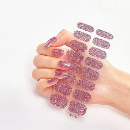 Semi Cured Gel Nail Sticker Pure Color UV LED Lamp Covered Waterproof Full Adhesive Long Self Nail Decals Manicure Lasting