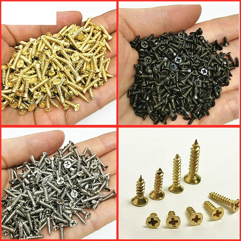 500Pcs 2*6mm 2*8mm 2.5*8mm 2.5*10mm 3x8mm Flat head screw Carpenter's small screw Furniture wooden box hardware accessories