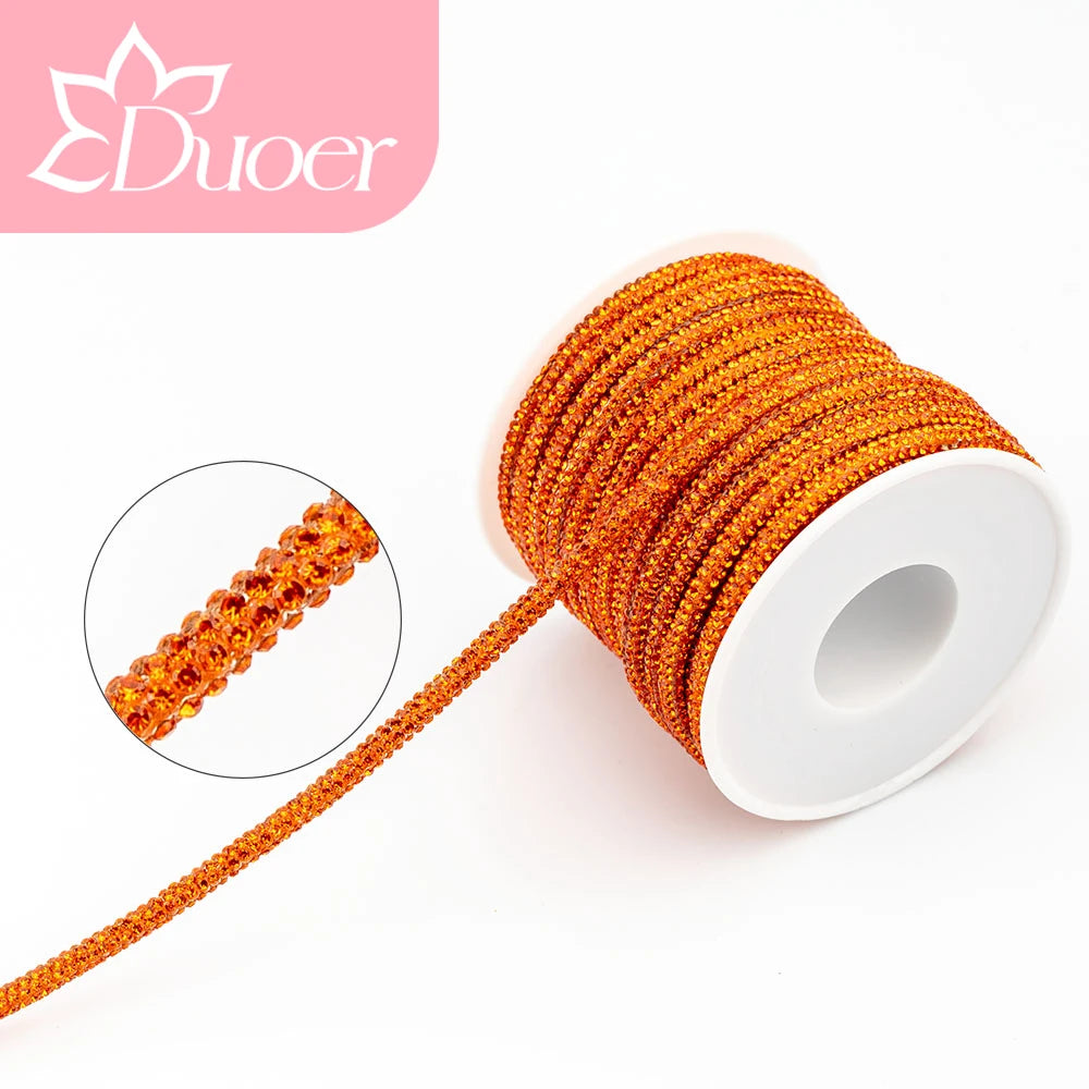 DUOER 3mm 5/10 Yards Glass Rhinestones Rope Tube GlitterDiamond Cord Soft Shoelace Drawstring Trimming For DIY Hoodies Trouser