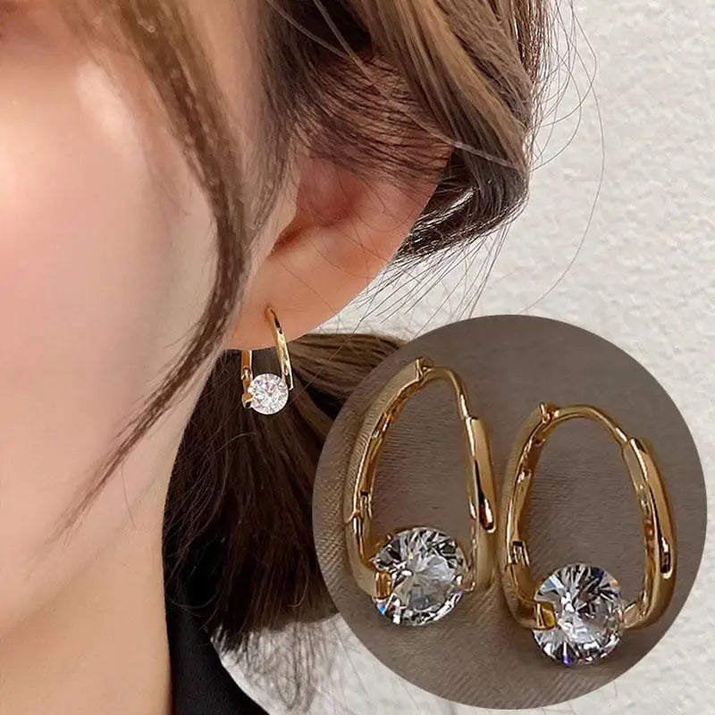 925 Silver Needle Korean Fashion Double V Crystal Earrings For Women Jewelry 2026 Trending Luxury Women's Earrings Behind Ear