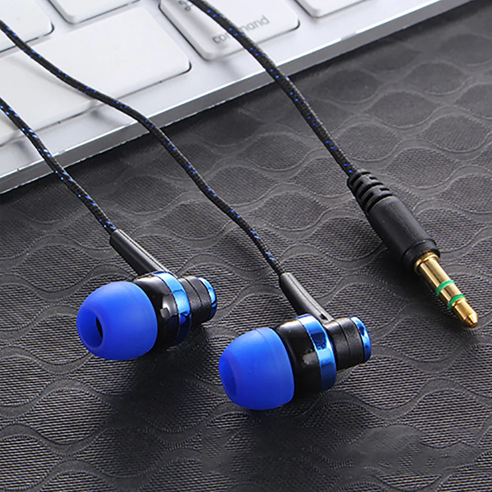 3.5mm Nylon Weave Cable Earphone Headset For Laptop Smartphone Wired Earphone Stereo In-Ear Headphones