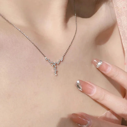 Shiny Zircon Star Necklace for Women Fairy Crystal Pendant Necklace Delicate Collar Chain Anniversary Jewelry Gift Accessories