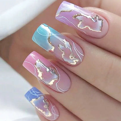 24Pcs Press on Fake Nails Short Medium French Acrylic Full Cover False Nail With Glue Kit Mini File Manicure for Women and Girls