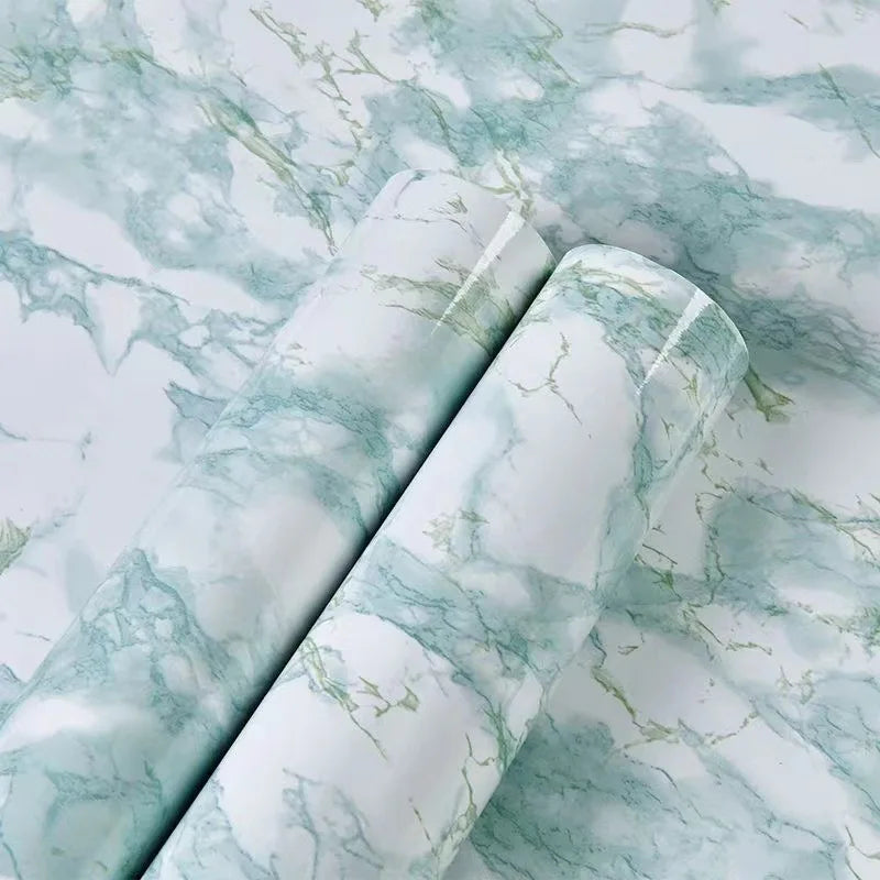 Pink and Green Kitchen Oil Resistant Stickers Marble Patterned Furniture Renovation Background DIY Self-adhesive Wallpaper