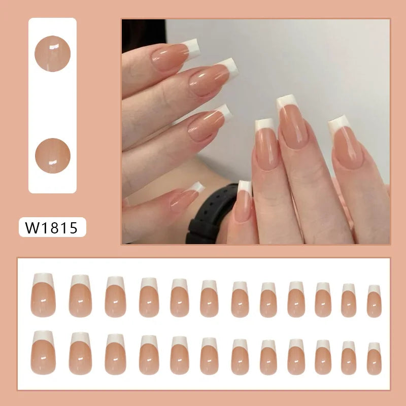 Caramel Flower 24 Pcs Press on Nails Pink Gradient Fake Nails Glossy Artificial Finger Manicure Reusable False Nails for Women