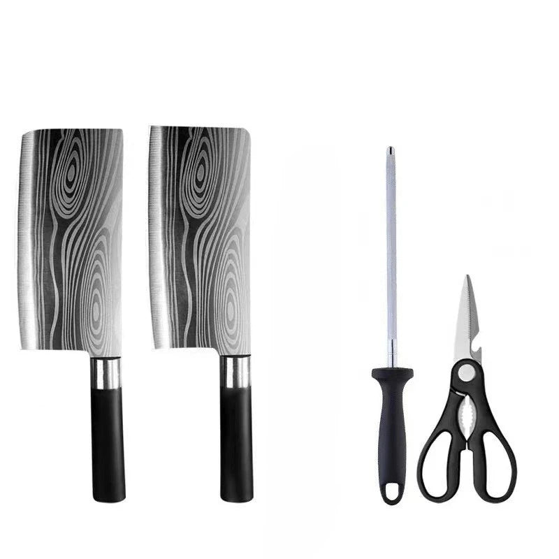Kitchen Knives Scissors Sharpening Rod Set Laser Damascus Pattern Utility Stainless Steel Sharp Slicing Chef knife Cooking Tool