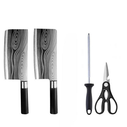 Kitchen Knives Scissors Sharpening Rod Set Laser Damascus Pattern Utility Stainless Steel Sharp Slicing Chef knife Cooking Tool
