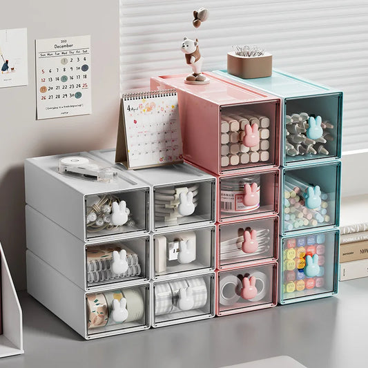 Desk Stationery Storage Box For School Office Desk Organizer With Rabbit Drawer Sundry Storage Rack For School Office Stationery