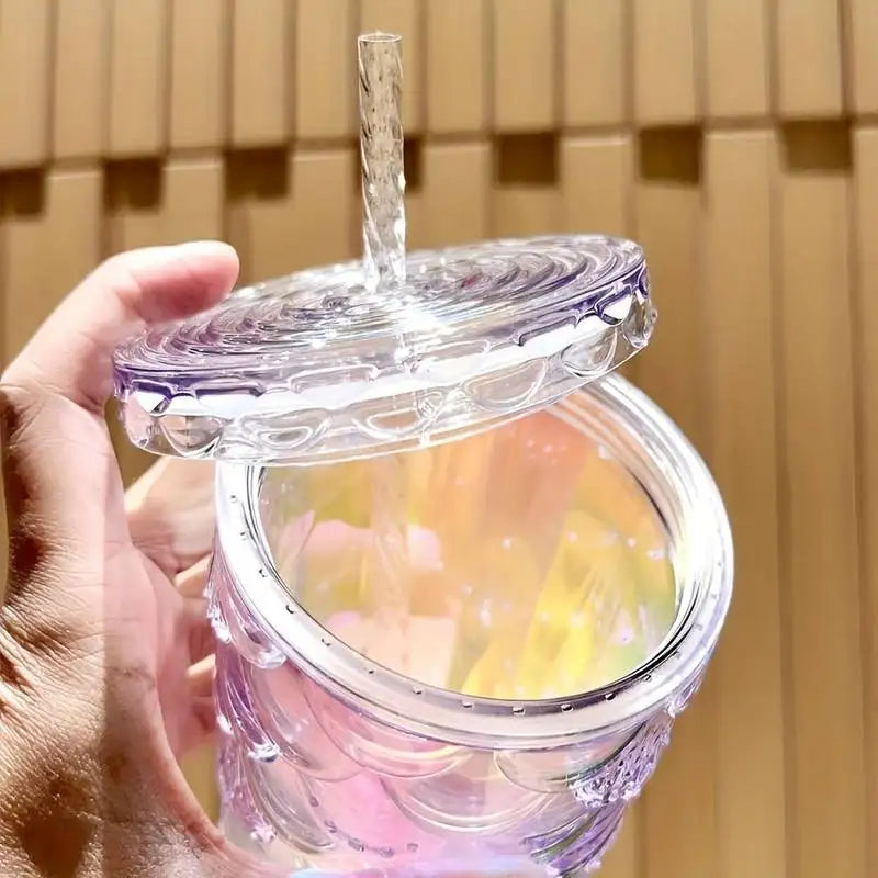 LUSQI 710ml Water Bottles With Straw Large Capacity Reusable - Creative Fish Scale Devise Plastic Drinking Cup