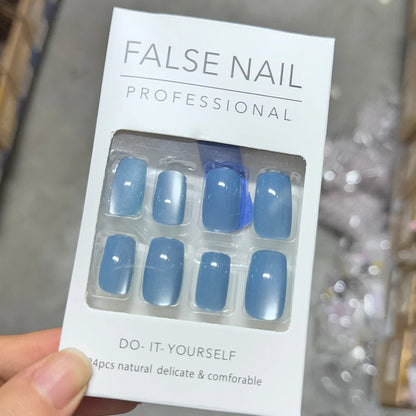 24Pcs Short Christmas Red Cat Eye False Nail Tips Glossy Simple Nude Cat Eye Design Press on nails New Year Wearable Fake Nails*