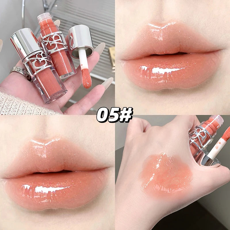 Gege Bear Glittering Mirror Lip Glaze, Watery Shimmering Light Lip Gloss Makeup 8 Colors, Hydrating Moisturizing, Long Lasting