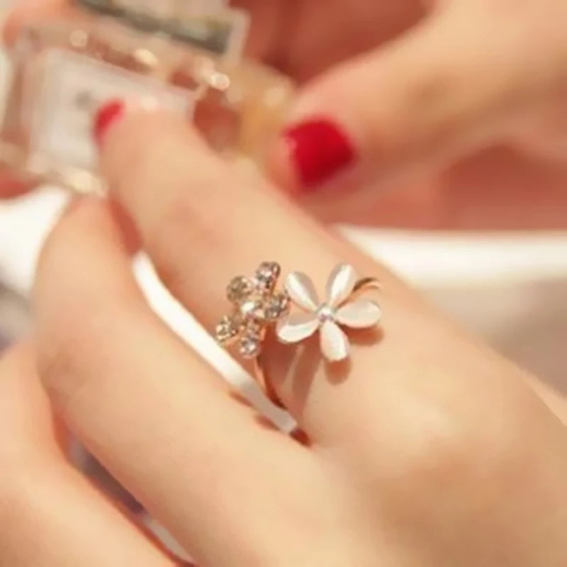 Hot Sale Fashion Jewelry Rings  Black Rose Flower Opening Rings Index Finger Adjustable Rings For Woman Girls Gift