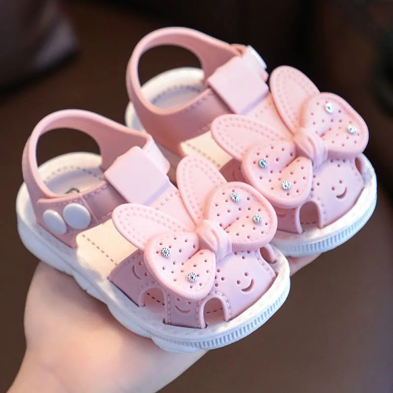 Inner Length 10.5-12cm Toddler Girl Summer Bowknot Sandals Pvc Anti-Slip Soft Sole Crib Prewalker Sandals For Kids Girls
