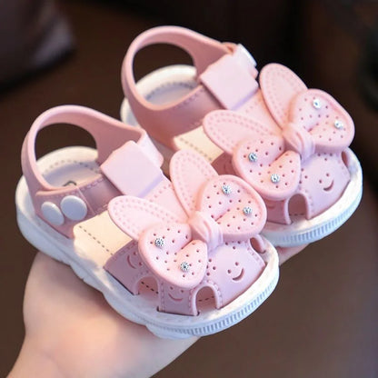 Inner Length 10.5-12cm Toddler Girl Summer Bowknot Sandals Pvc Anti-Slip Soft Sole Crib Prewalker Sandals For Kids Girls