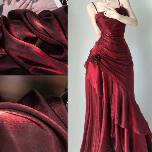 Dark red Water light Flimsy fabric glitter silky satin polarized fabric designer fabric glossy dresses fabric backdrop