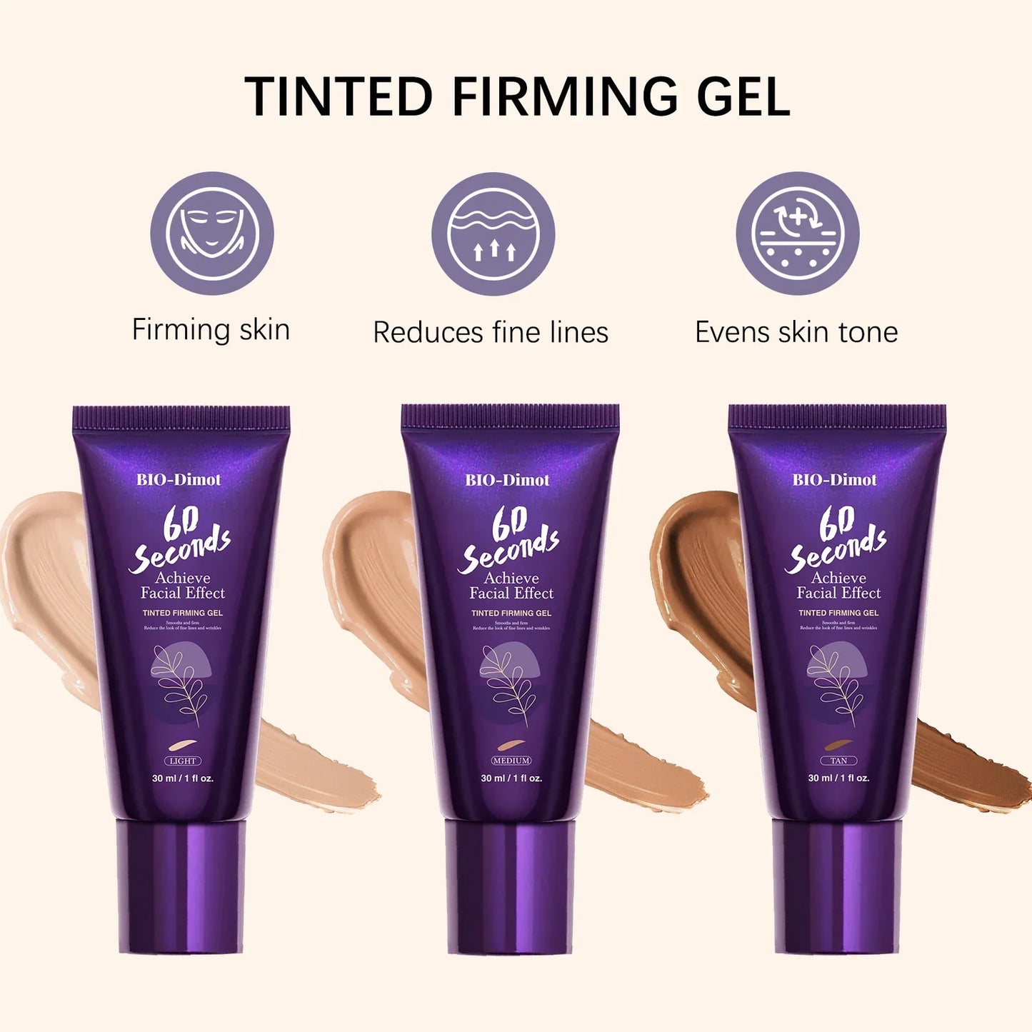 BIO-Dimot 6D Tinted Firming Gel - Instant 60 Seconds Lift, Firms Skin, Reduces Wrinkles, Evens Tone, Natural Finish, 30ml 2025.