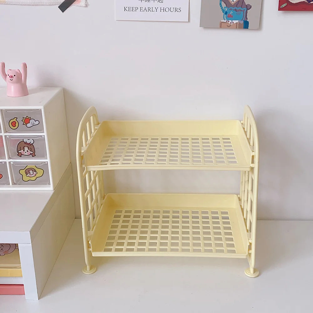 Desktop Storage Rack Organizer Shelf Folding Plastic Storage Rack Sundries Cosmetics Stationery Rack For Home Office Dormitory