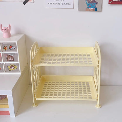 Desktop Storage Rack Organizer Shelf Folding Plastic Storage Rack Sundries Cosmetics Stationery Rack For Home Office Dormitory