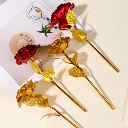 Valentine's Day Creative Gift 24K Foil Plated Rose Red Gold Rose Last Forever Love Wedding Decoration Mother's Day Birthday Gift