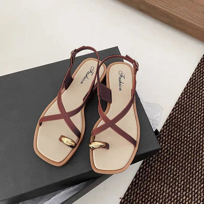 2026 New Women's Summer Outdoor Wear Single Toe Style Flat Bottom Sandals High Quality PVC Material Adults Roman Style Slippers