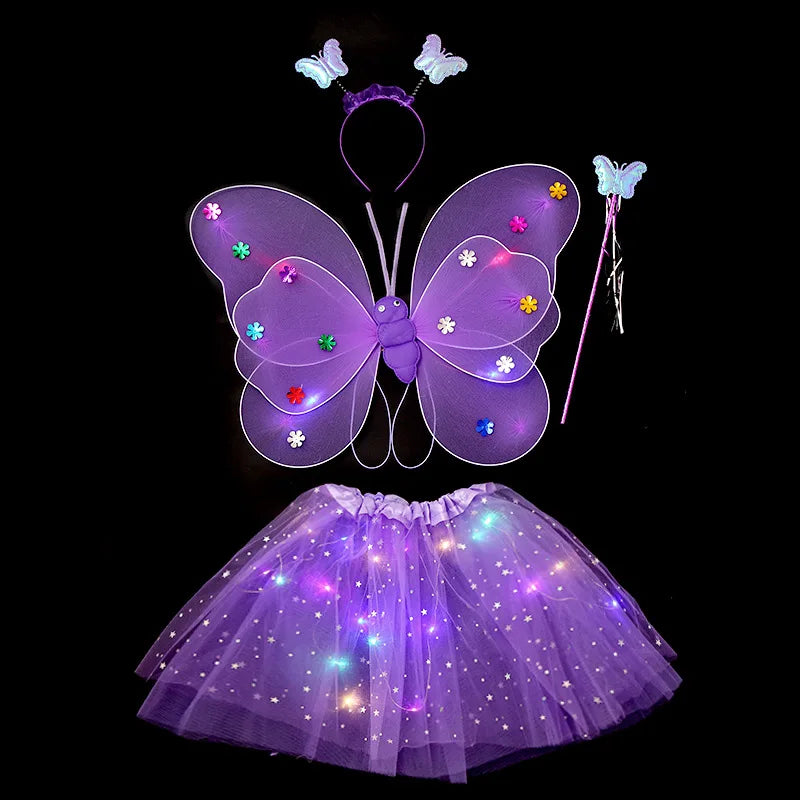 Kids Butterfly Headband Wings Cute Party Props with Fairy Wand Glitter Butterfly Dressing Up Fairy Wing Cosplay Costume