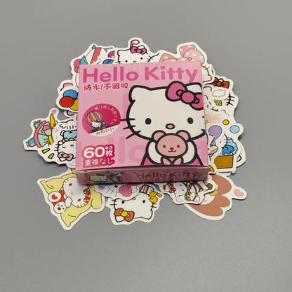 63pcs Kawaii Hello Kitty Sticker Gift Box Small Pattern Small Handbag Refrigerator Backpack Desktop Decoration Women Accessories