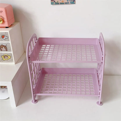 Desktop Storage Rack Organizer Shelf Folding Plastic Storage Rack Sundries Cosmetics Stationery Rack For Home Office Dormitory