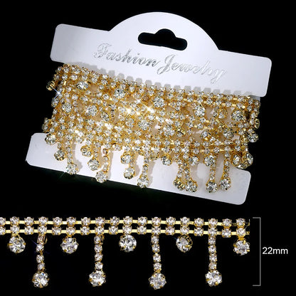 Ducrystal 40-90CMYard Glitter Crystal Pendant Trim Chain Glass Rhinestone Crystal Tassels Claw Chain DIY ,Garment,Shoes,Dress