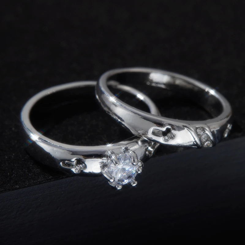 2pcs Luxury Geometric Elegant Cross Couples Ring for Women Wedding Men Engagement Party Jewelry Accessories